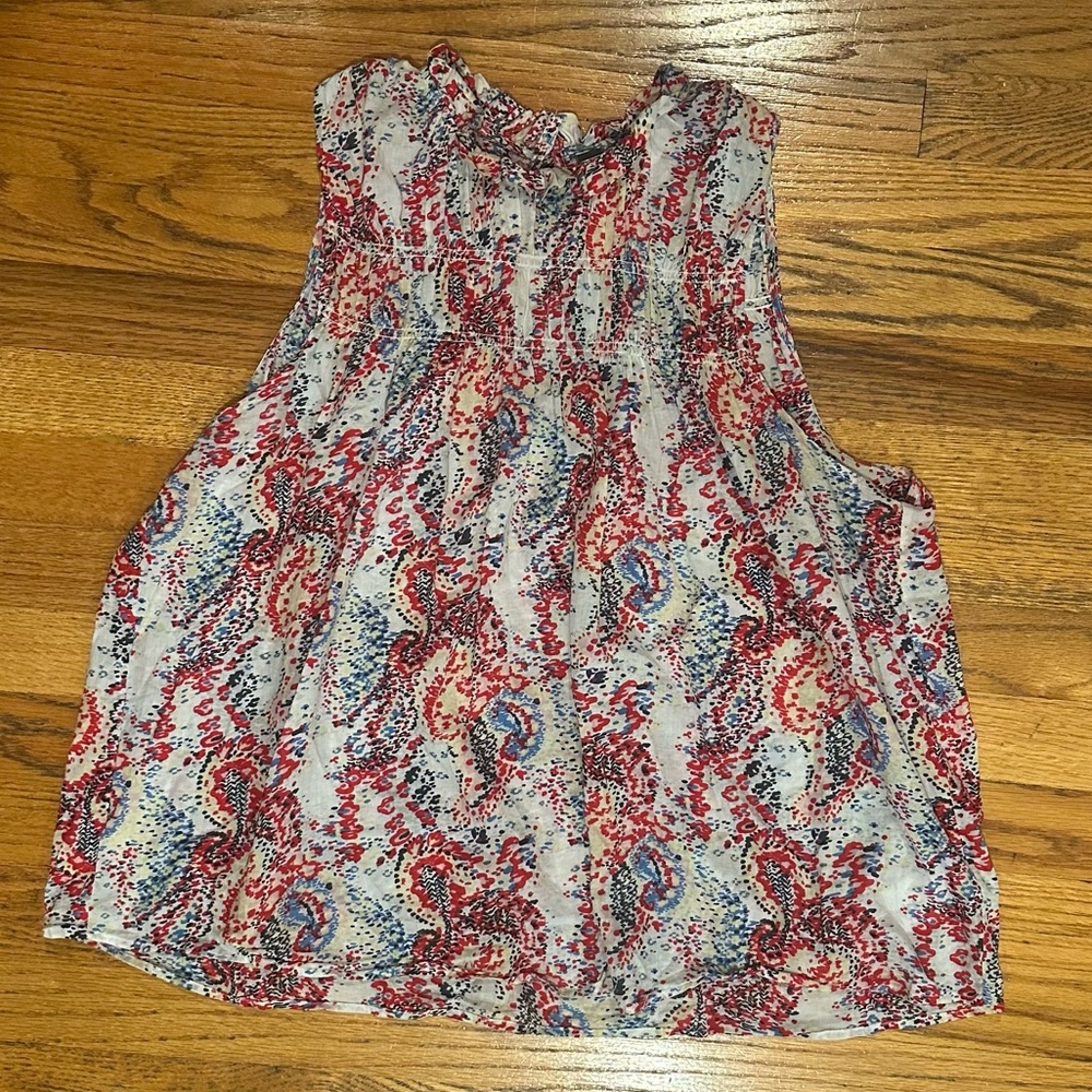 Joie Red and Blue Floral Sleeveless Blouse- XL